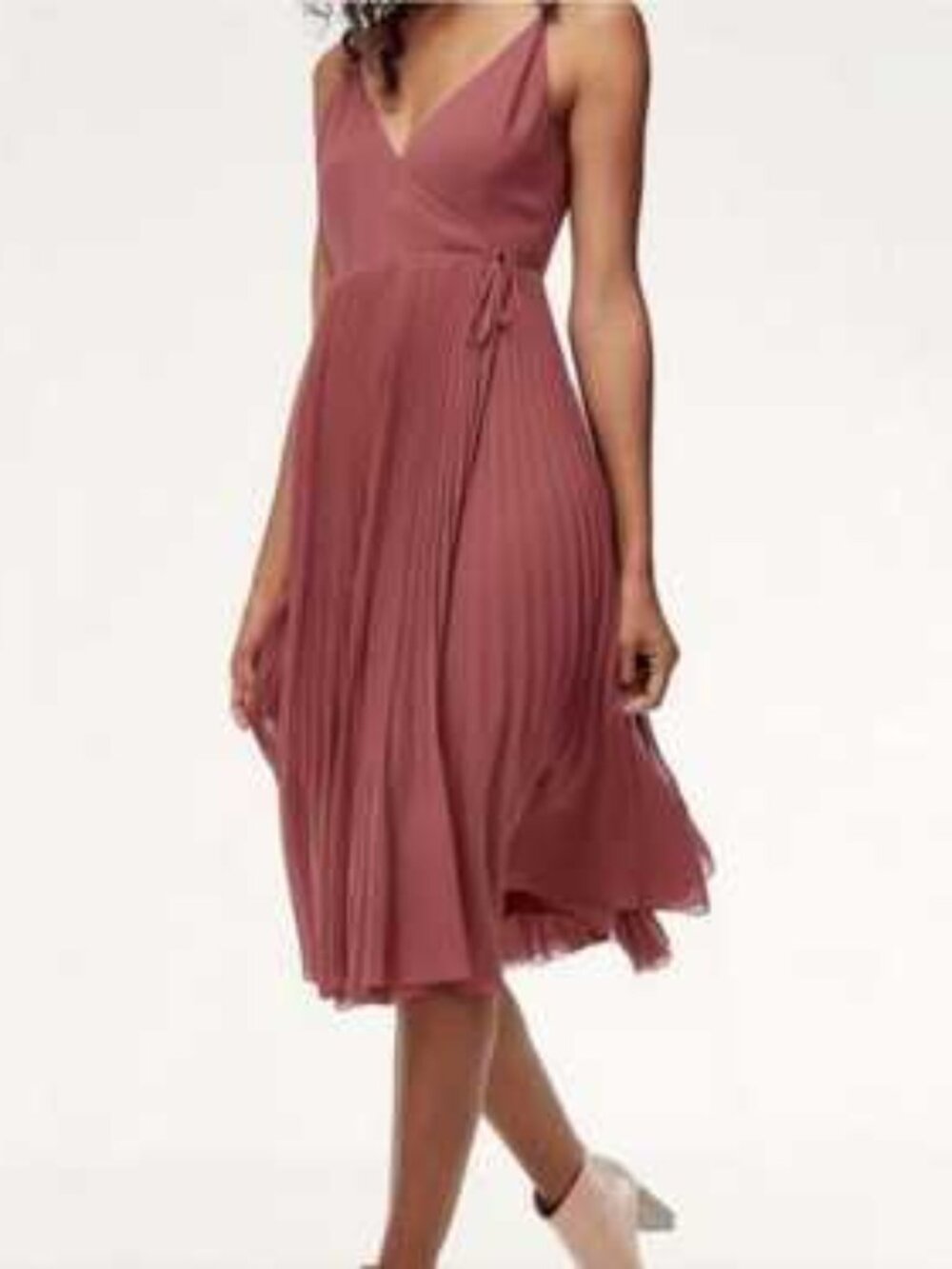 Aritzia Wilfred Blush Pink Pleated Wrap Midi Dress L